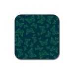 Midnight Green Butterflies Pattern Rubber Coaster (Square)  Front