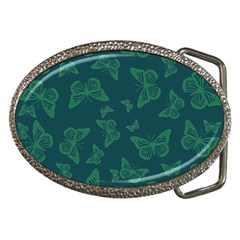 Midnight Green Butterflies Pattern Belt Buckles by SpinnyChairDesigns