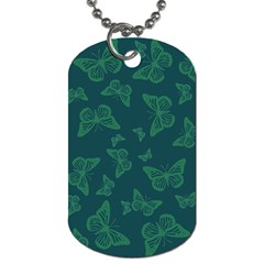 Midnight Green Butterflies Pattern Dog Tag (one Side) by SpinnyChairDesigns