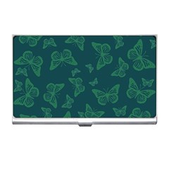 Midnight Green Butterflies Pattern Business Card Holder by SpinnyChairDesigns