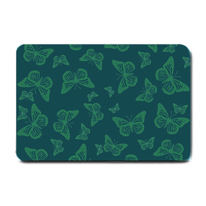 Midnight Green Butterflies Pattern Small Doormat 