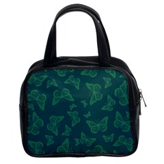 Midnight Green Butterflies Pattern Classic Handbag (two Sides) by SpinnyChairDesigns