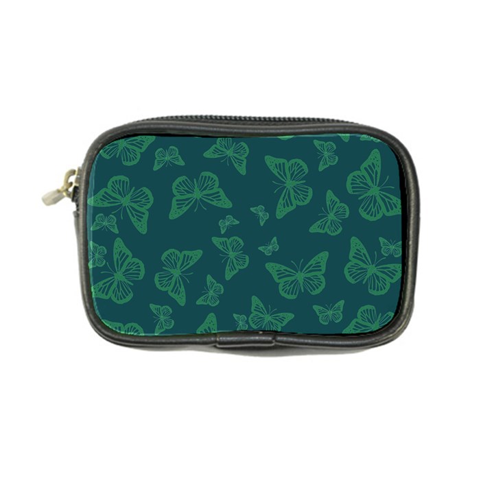 Midnight Green Butterflies Pattern Coin Purse