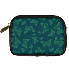 Midnight Green Butterflies Pattern Digital Camera Leather Case by SpinnyChairDesigns