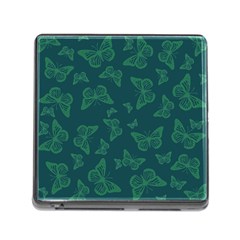 Midnight Green Butterflies Pattern Memory Card Reader (square 5 Slot) by SpinnyChairDesigns