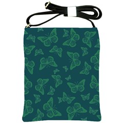 Midnight Green Butterflies Pattern Shoulder Sling Bag by SpinnyChairDesigns