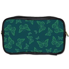 Midnight Green Butterflies Pattern Toiletries Bag (one Side) by SpinnyChairDesigns