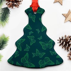 Midnight Green Butterflies Pattern Ornament (christmas Tree)  by SpinnyChairDesigns