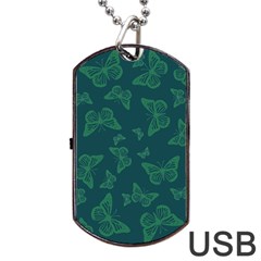 Midnight Green Butterflies Pattern Dog Tag Usb Flash (one Side) by SpinnyChairDesigns