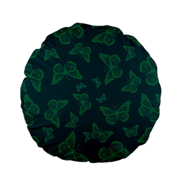 Midnight Green Butterflies Pattern Standard 15  Premium Round Cushions