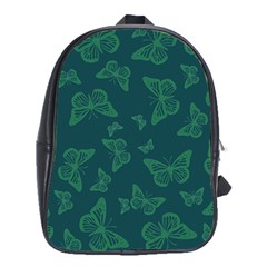 Midnight Green Butterflies Pattern School Bag (xl) by SpinnyChairDesigns