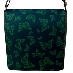 Midnight Green Butterflies Pattern Flap Closure Messenger Bag (s) by SpinnyChairDesigns