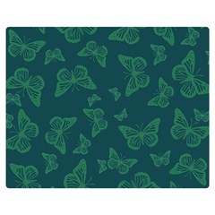 Midnight Green Butterflies Pattern Double Sided Flano Blanket (medium)  by SpinnyChairDesigns