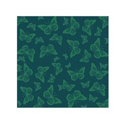 Midnight Green Butterflies Pattern Small Satin Scarf (square) by SpinnyChairDesigns