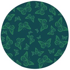 Midnight Green Butterflies Pattern Wooden Bottle Opener (round) by SpinnyChairDesigns