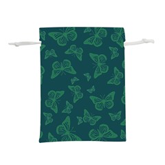 Midnight Green Butterflies Pattern Lightweight Drawstring Pouch (m) by SpinnyChairDesigns