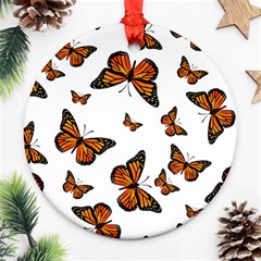 Monarch Butterflies Round Ornament (two Sides) by SpinnyChairDesigns