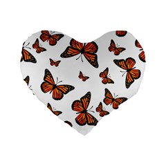 Monarch Butterflies Standard 16  Premium Flano Heart Shape Cushions by SpinnyChairDesigns