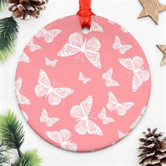 Pink And White Butterflies Ornament (round) by SpinnyChairDesigns