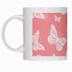 Pink And White Butterflies White Mugs by SpinnyChairDesigns