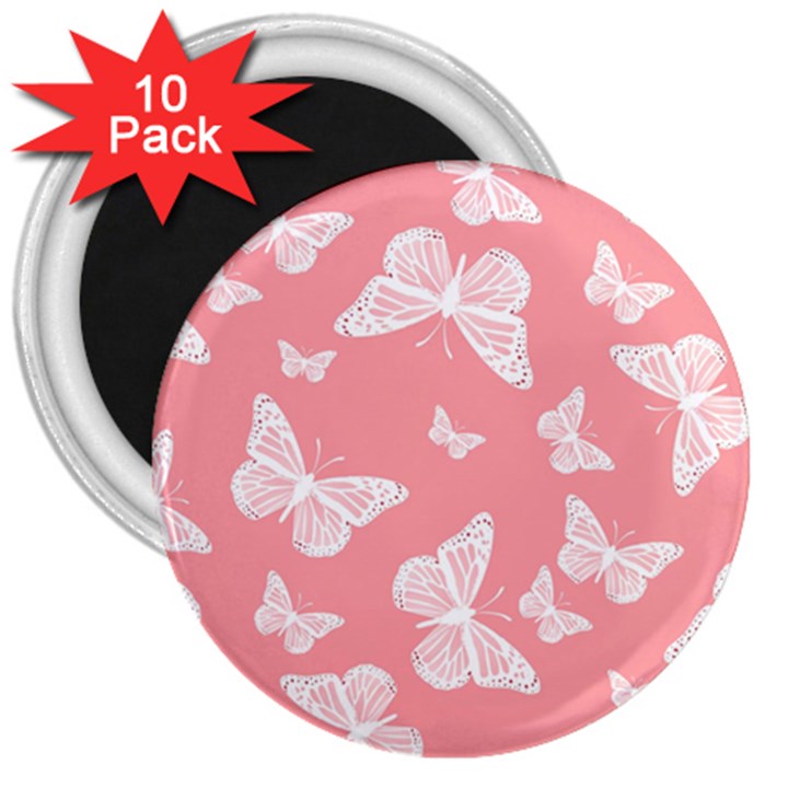 Pink and White Butterflies 3  Magnets (10 pack) 