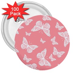 Pink And White Butterflies 3  Buttons (100 Pack)  by SpinnyChairDesigns