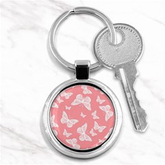 Pink And White Butterflies Key Chain (round) by SpinnyChairDesigns