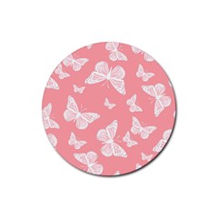 Pink And White Butterflies Rubber Coaster (round) 