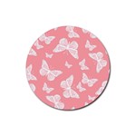 Pink and White Butterflies Rubber Round Coaster (4 pack)  Front