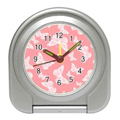 Pink And White Butterflies Travel Alarm Clock by SpinnyChairDesigns