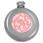 Pink and White Butterflies Round Hip Flask (5 oz) Front