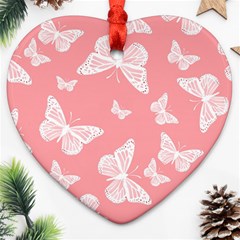 Pink And White Butterflies Heart Ornament (two Sides) by SpinnyChairDesigns