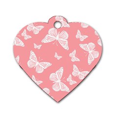 Pink And White Butterflies Dog Tag Heart (one Side) by SpinnyChairDesigns