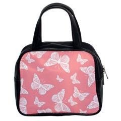 Pink And White Butterflies Classic Handbag (two Sides) by SpinnyChairDesigns