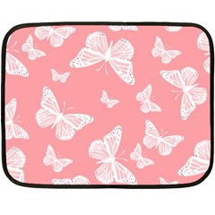 Pink And White Butterflies Double Sided Fleece Blanket (mini)  by SpinnyChairDesigns