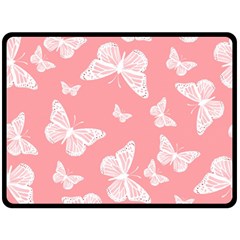 Pink And White Butterflies Fleece Blanket (large)  by SpinnyChairDesigns