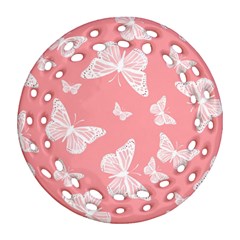 Pink And White Butterflies Ornament (round Filigree) by SpinnyChairDesigns