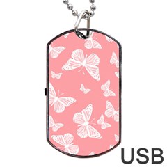 Pink And White Butterflies Dog Tag Usb Flash (one Side) by SpinnyChairDesigns