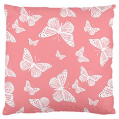 Pink And White Butterflies Large Cushion Case (one Side) by SpinnyChairDesigns