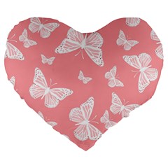 Pink And White Butterflies Large 19  Premium Heart Shape Cushions by SpinnyChairDesigns