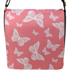 Pink And White Butterflies Flap Closure Messenger Bag (s) by SpinnyChairDesigns