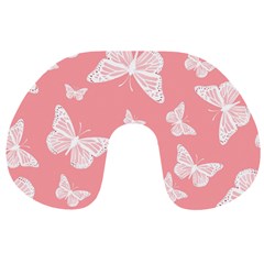 Pink And White Butterflies Travel Neck Pillow by SpinnyChairDesigns