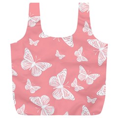 Pink And White Butterflies Full Print Recycle Bag (xl) by SpinnyChairDesigns