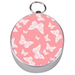 Pink and White Butterflies Silver Compasses Front