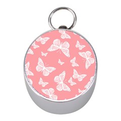 Pink And White Butterflies Mini Silver Compasses by SpinnyChairDesigns