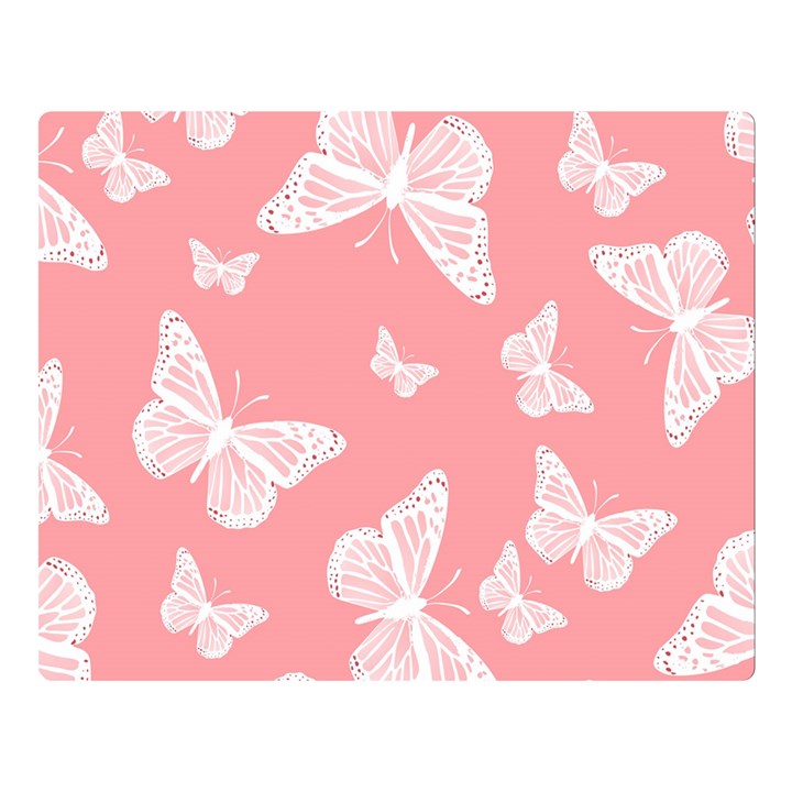 Pink and White Butterflies Double Sided Flano Blanket (Large) 