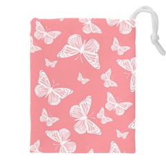 Pink And White Butterflies Drawstring Pouch (4xl) by SpinnyChairDesigns