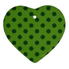 Green Four Leaf Clover Pattern Ornament (heart) by SpinnyChairDesigns