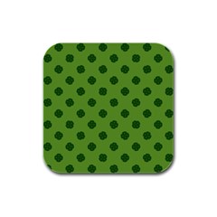 Green Four Leaf Clover Pattern Rubber Square Coaster (4 Pack)  by SpinnyChairDesigns