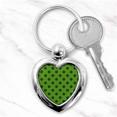 Green Four Leaf Clover Pattern Key Chain (heart) by SpinnyChairDesigns